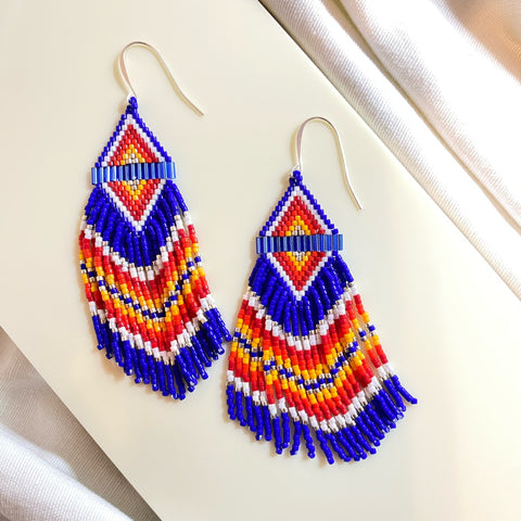 Frances Native Beaded Earrings (Cobalt Blue)