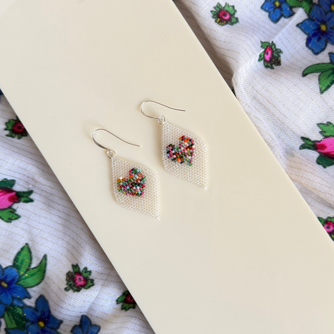 See-Thru Colored Hearts Beaded Earrings