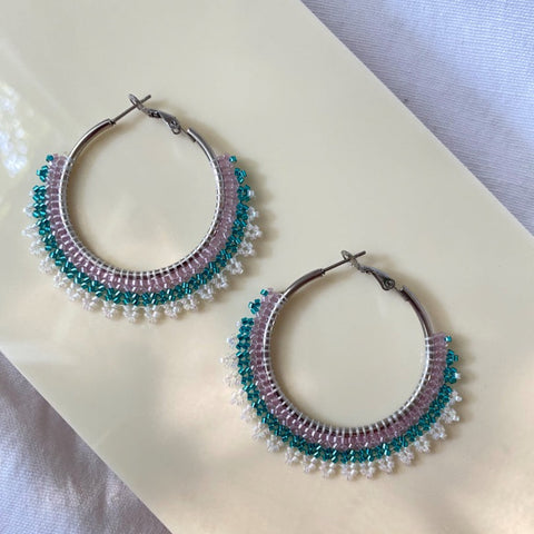 Chevron Beaded Hoop Earrings (MEDIUM)