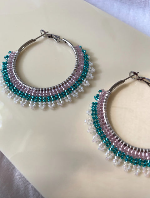 Chevron Beaded Hoop Earrings (MEDIUM)