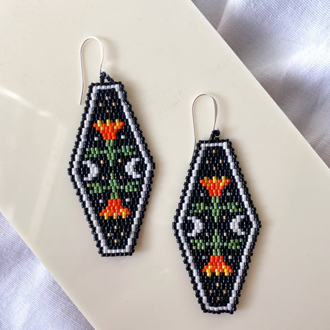 Coffin Tulips Beaded Earrings