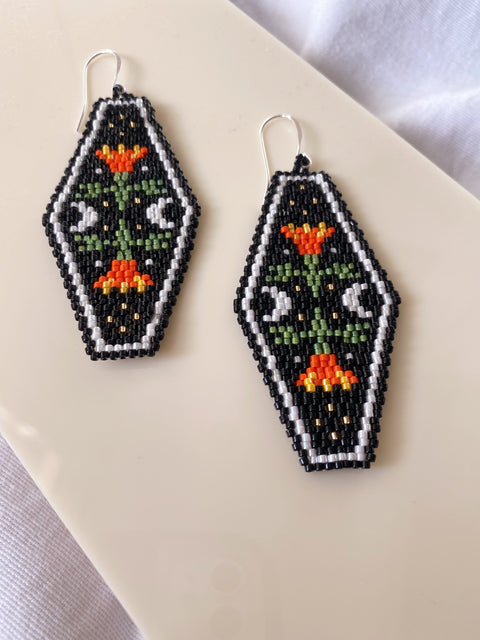 Coffin Tulips Beaded Earrings